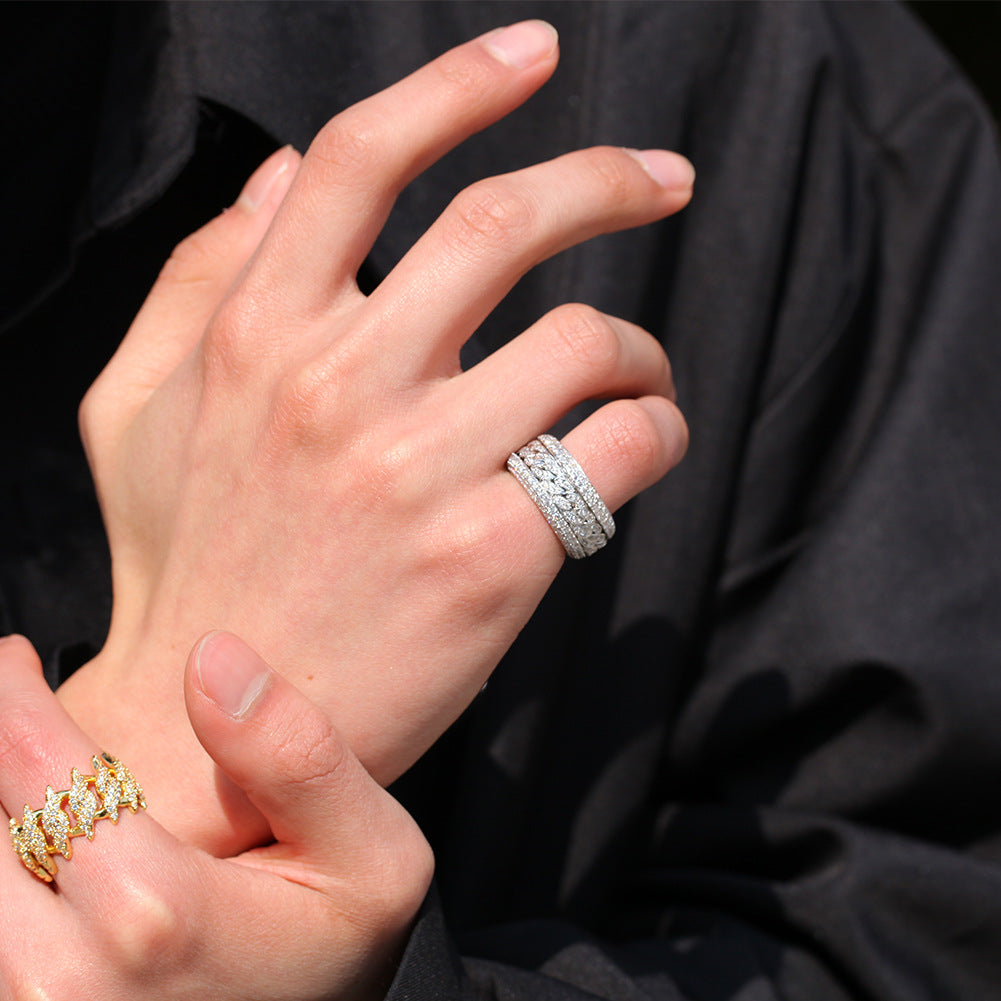 Hip-hop style zircon rotating Cuban ring